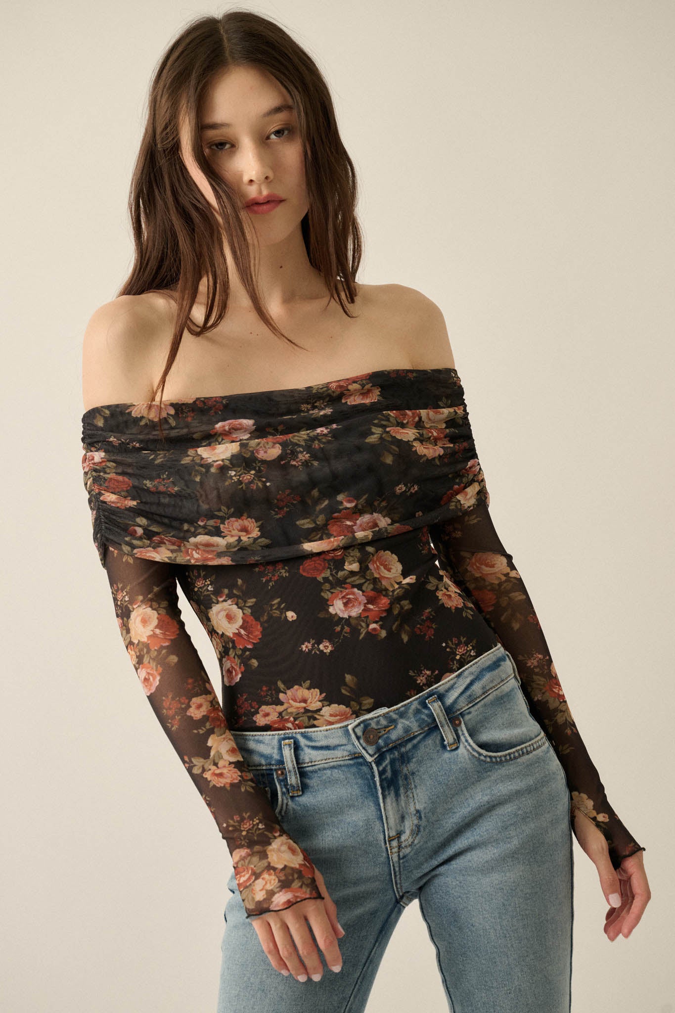 Moonlit Garden Floral Mesh Off-Shoulder Bodysuit - ShopPromesa
