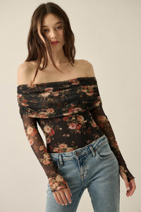 Moonlit Garden Floral Mesh Off-Shoulder Bodysuit - ShopPromesa
