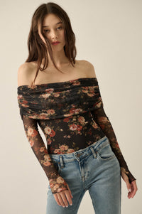 Moonlit Garden Floral Mesh Off-Shoulder Bodysuit - ShopPromesa