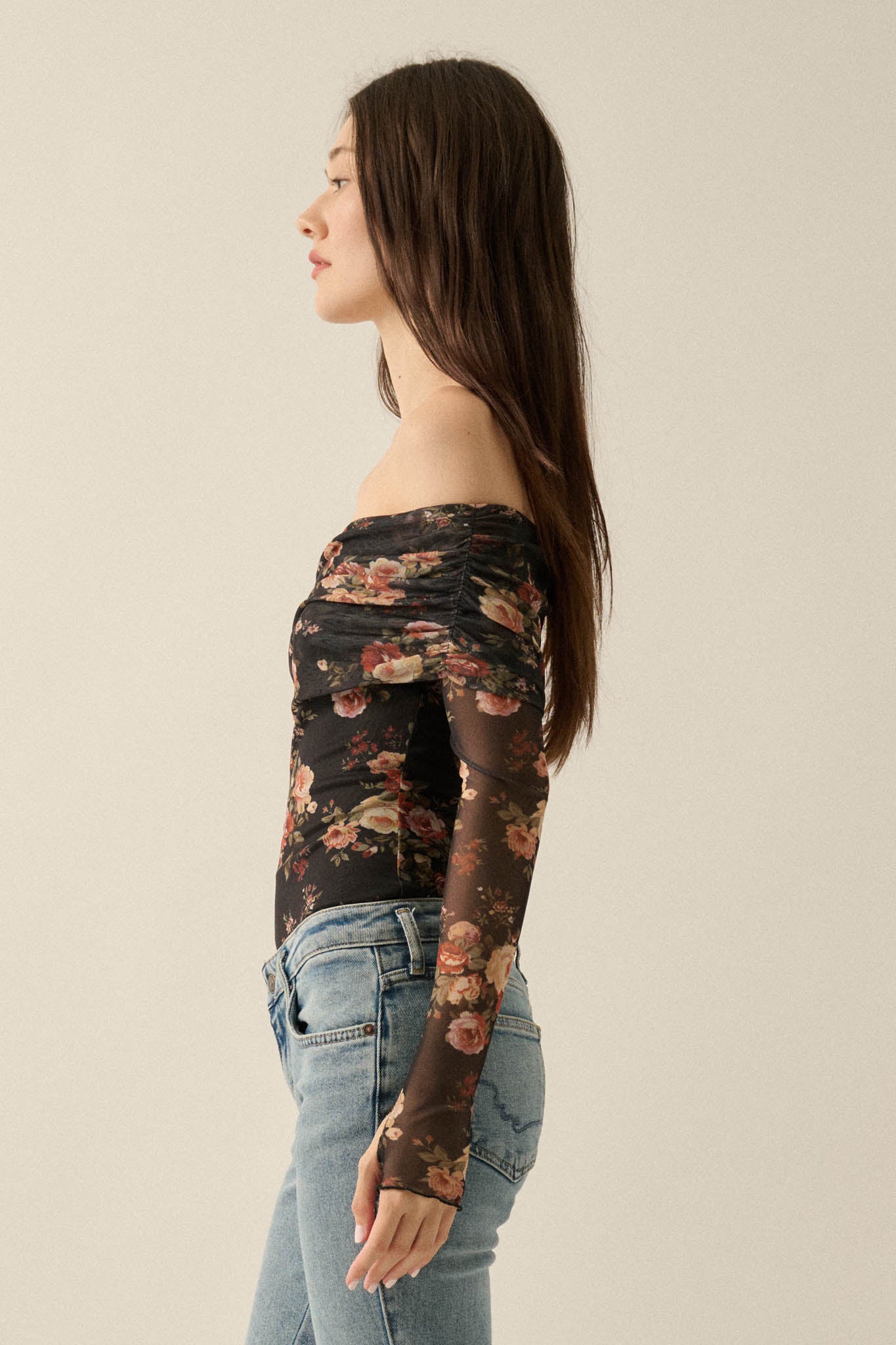 Moonlit Garden Floral Mesh Off-Shoulder Bodysuit - ShopPromesa