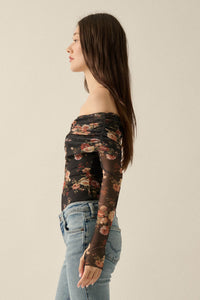 Moonlit Garden Floral Mesh Off-Shoulder Bodysuit - ShopPromesa