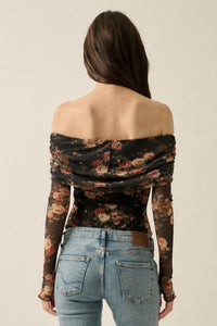 Moonlit Garden Floral Mesh Off-Shoulder Bodysuit - ShopPromesa