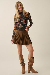 Night Blooming Floral Mesh Mock-Neck Thumbhole Top - ShopPromesa