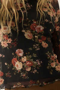 Night Blooming Floral Mesh Mock-Neck Thumbhole Top - ShopPromesa