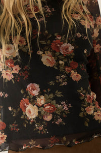 Night Blooming Floral Mesh Mock-Neck Thumbhole Top - ShopPromesa