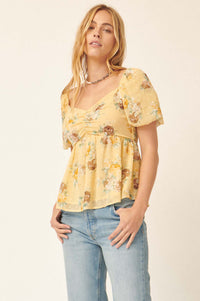 Soft Daydream Floral Swiss Dot Babydoll Top - ShopPromesa