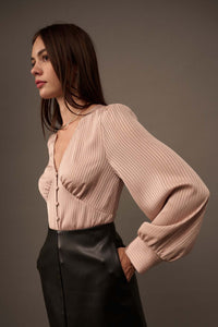 Raison d'Être Satin-Stripe Buttoned Blouse - ShopPromesa