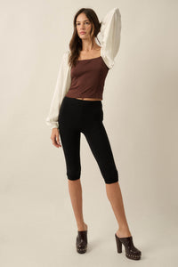 Princess Era Satin Balloon-Sleeve Square-Neck Top - ShopPromesa
