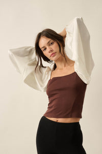Princess Era Satin Balloon-Sleeve Square-Neck Top - ShopPromesa
