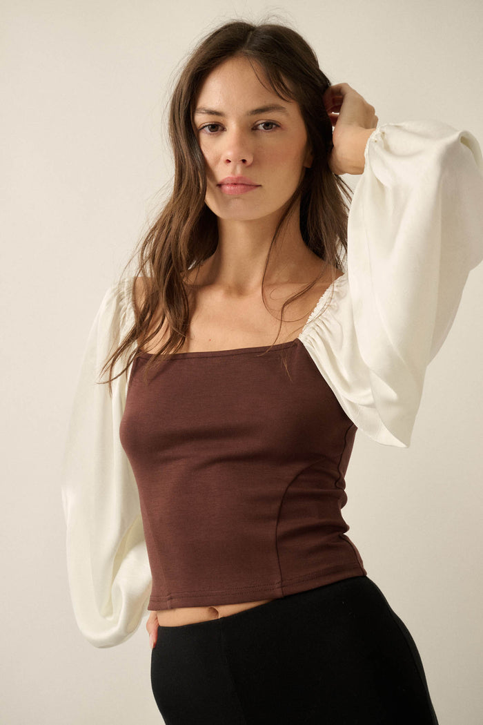 Princess Era Satin Balloon-Sleeve Square-Neck Top - ShopPromesa