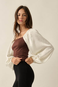 Princess Era Satin Balloon-Sleeve Square-Neck Top - ShopPromesa