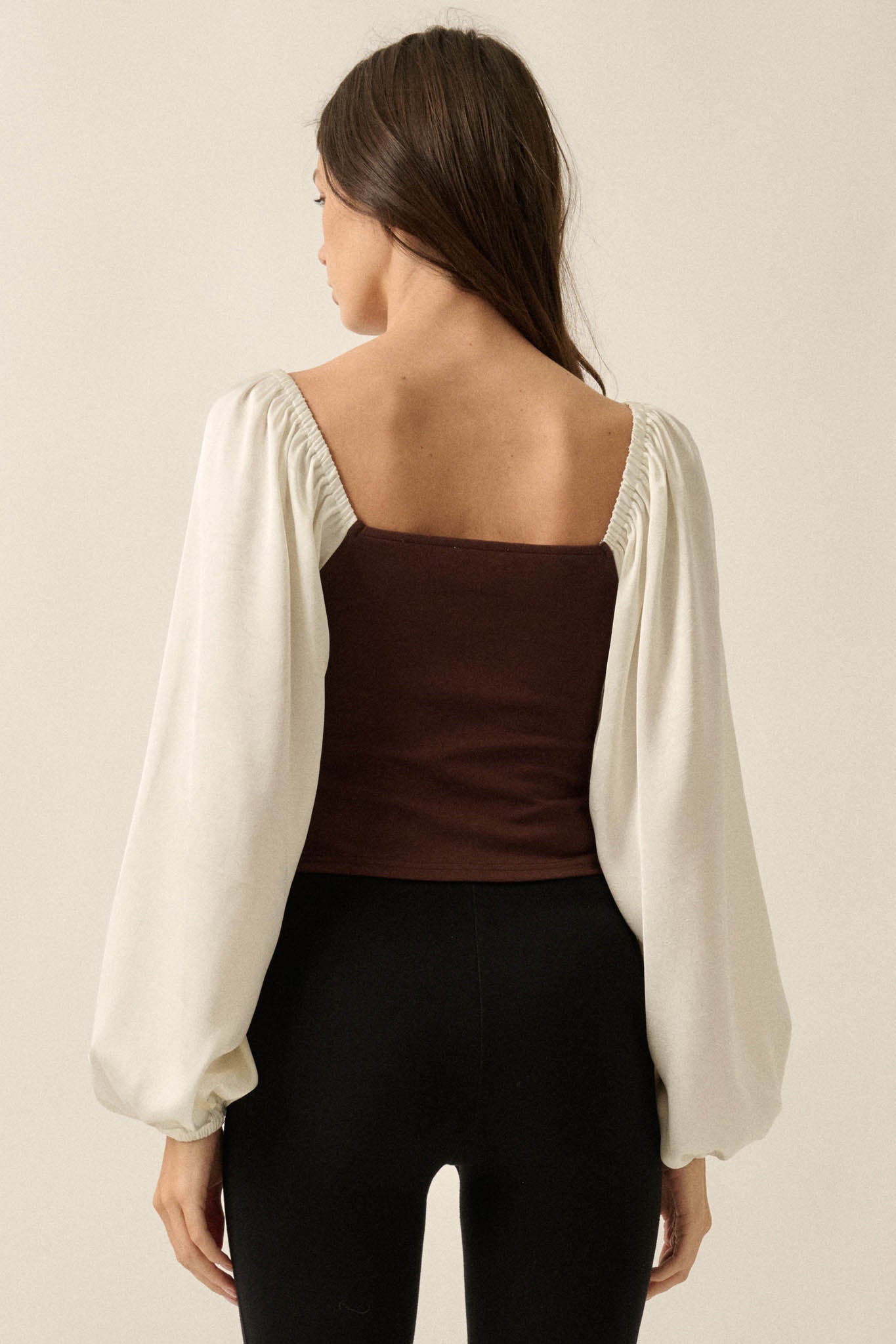Princess Era Satin Balloon-Sleeve Square-Neck Top - ShopPromesa