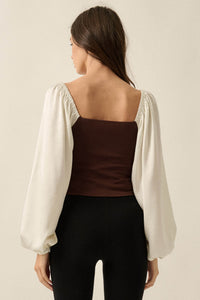 Princess Era Satin Balloon-Sleeve Square-Neck Top - ShopPromesa
