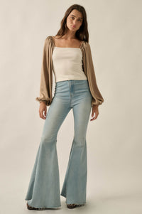 Princess Era Satin Balloon-Sleeve Square-Neck Top - ShopPromesa