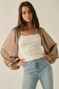 Princess Era Satin Balloon-Sleeve Square-Neck Top - ShopPromesa
