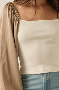 Princess Era Satin Balloon-Sleeve Square-Neck Top - ShopPromesa