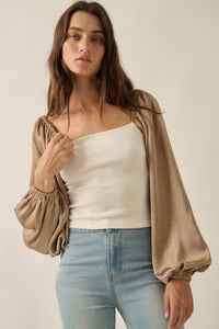 Princess Era Satin Balloon-Sleeve Square-Neck Top - ShopPromesa