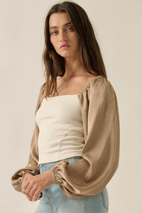 Princess Era Satin Balloon-Sleeve Square-Neck Top - ShopPromesa
