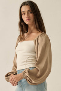 Princess Era Satin Balloon-Sleeve Square-Neck Top - ShopPromesa