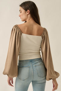Princess Era Satin Balloon-Sleeve Square-Neck Top - ShopPromesa