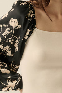 Sweet Embrace Floral Satin Balloon-Sleeve Bodysuit - ShopPromesa