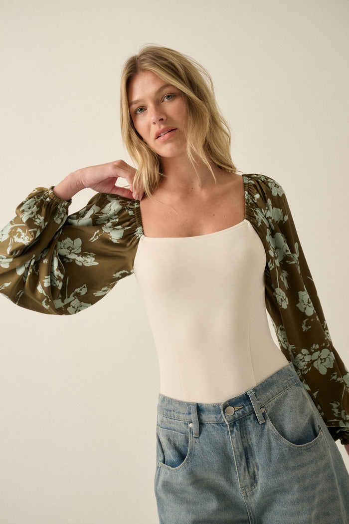 Sweet Embrace Floral Satin Balloon-Sleeve Bodysuit - ShopPromesa