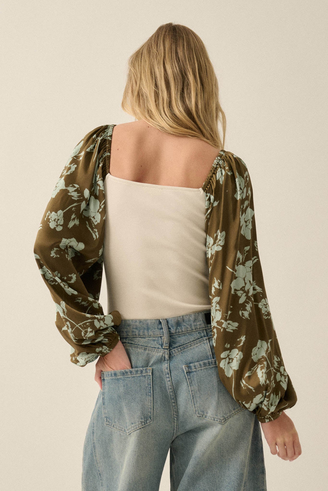 Sweet Embrace Floral Satin Balloon-Sleeve Bodysuit - ShopPromesa