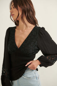 Fresh Air Smocked Floral Lace Peasant Top - ShopPromesa