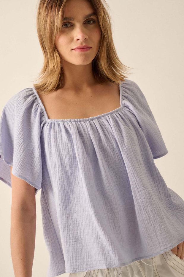 Touch of Love Crinkle Cotton Tie-Back Babydoll Top - ShopPromesa