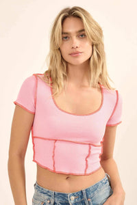 Never Say Never Cropped Exposed-Seam Waffle Tee - ShopPromesa