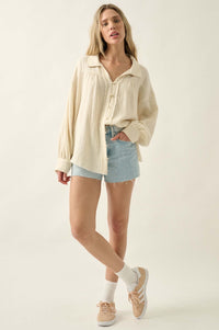 Wild Oats Crinkle Cotton Raw-Edge Button-Up Shirt - ShopPromesa