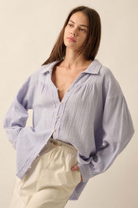 Wild Oats Crinkle Cotton Raw-Edge Button-Up Shirt - ShopPromesa