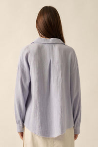 Wild Oats Crinkle Cotton Raw-Edge Button-Up Shirt - ShopPromesa