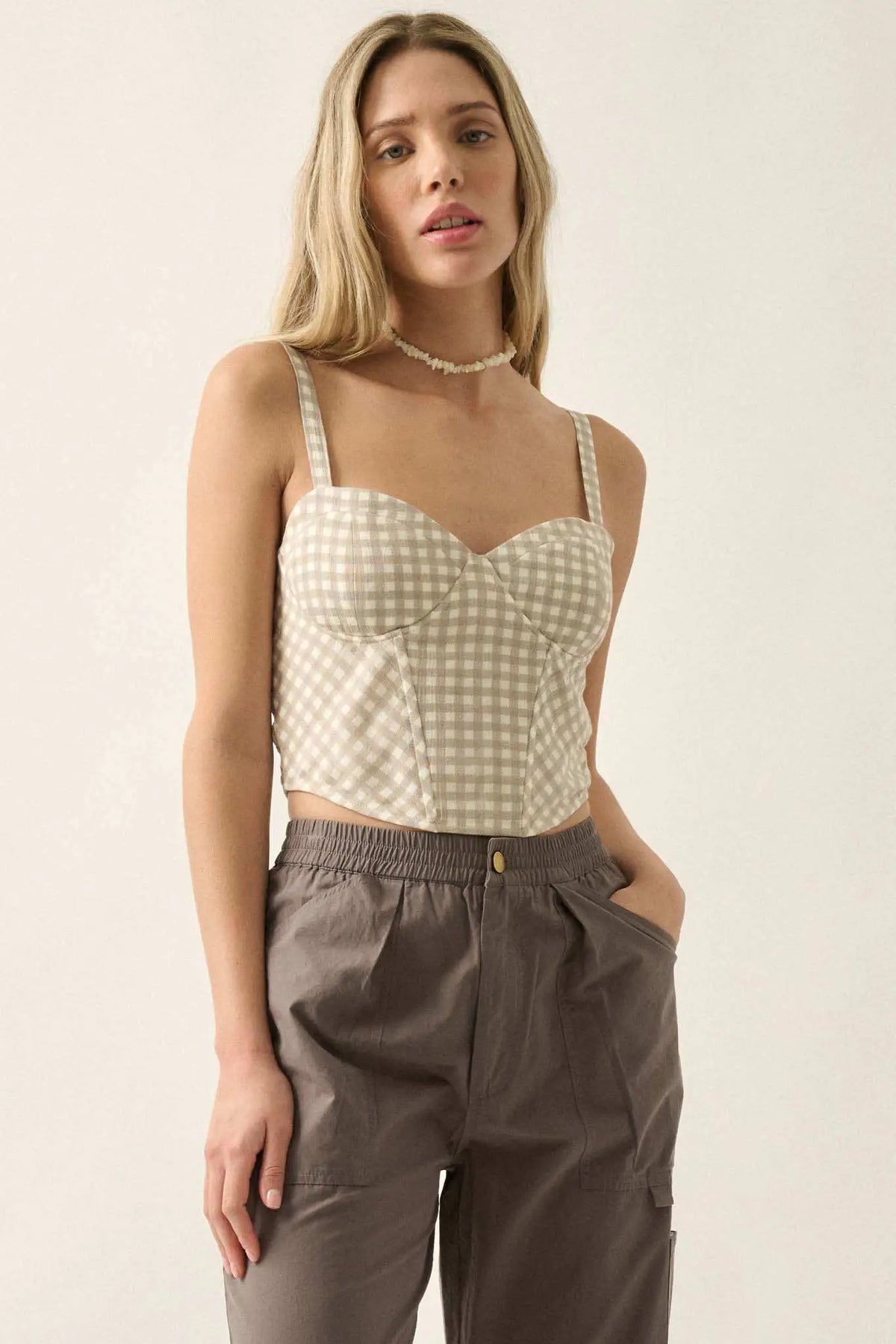 トップス Lumignon originalValentine check bustier NTS1682C-GREY-