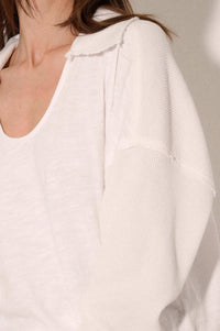 Free Your Mind Mixed Media Collared Waffle Top - ShopPromesa