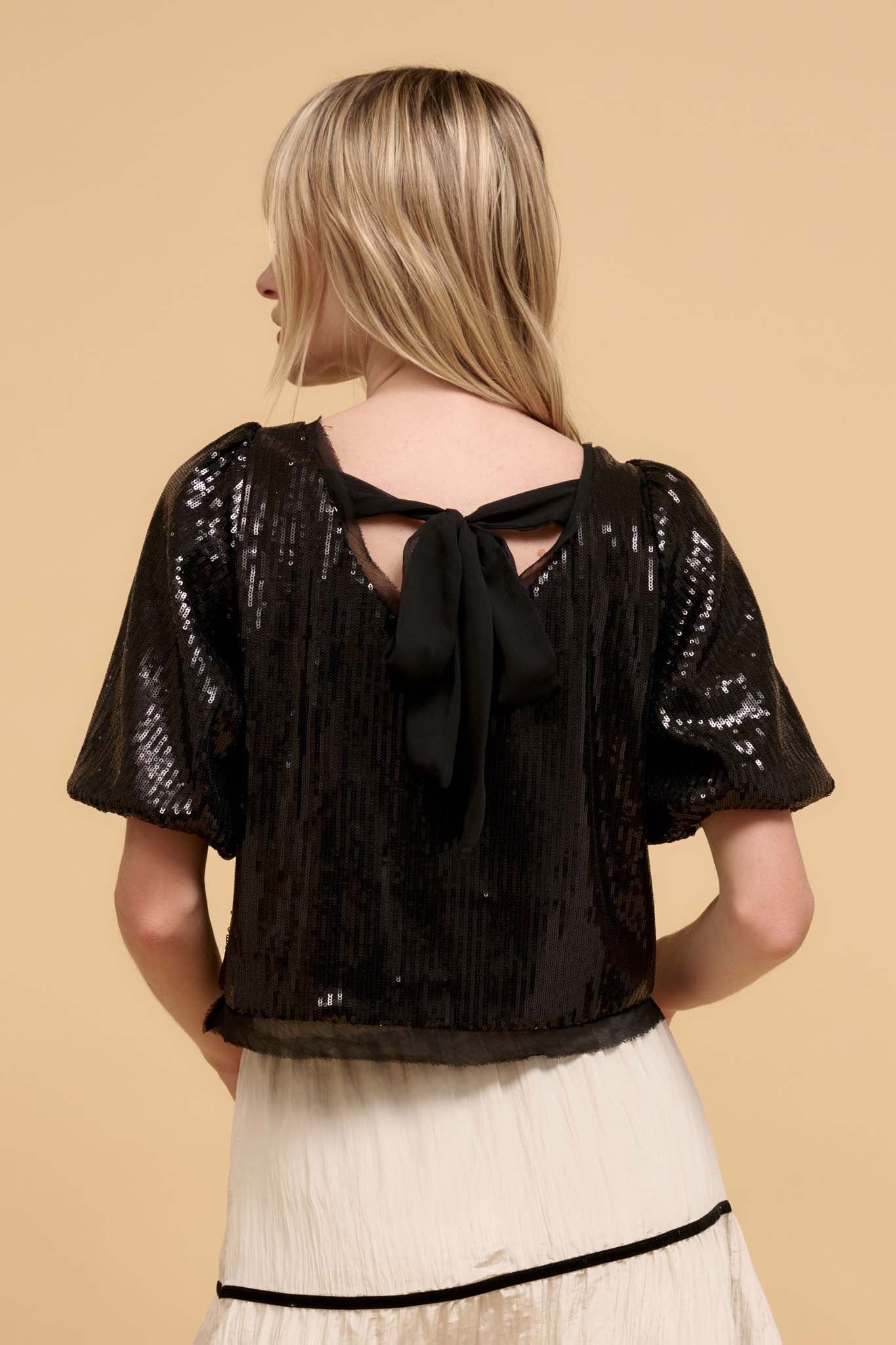 Best of My Love Sequin Puff-Sleeve Top