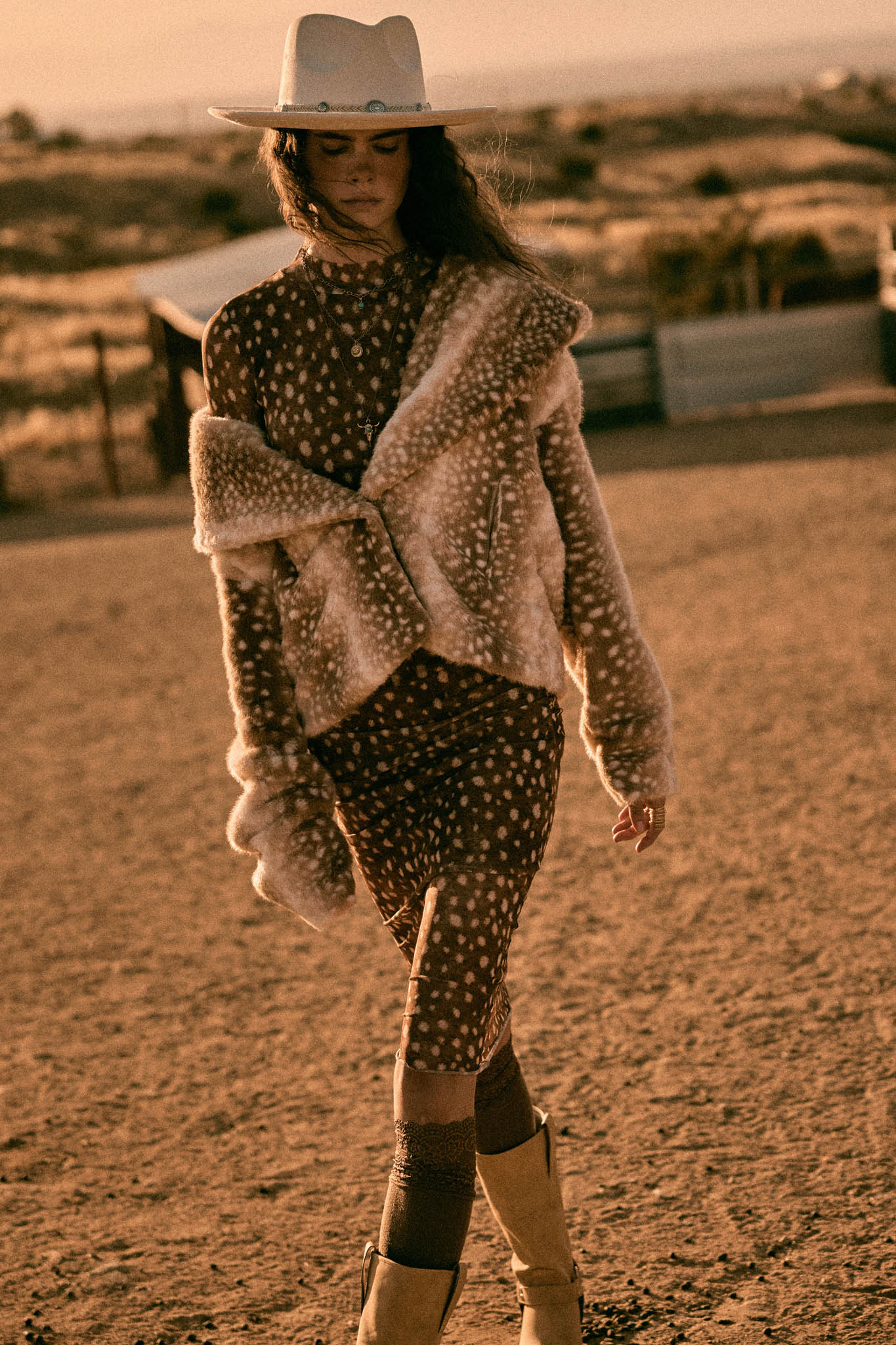 Deerly Beloved Faux Fur Deer-Print Shawl-Collar Jacket - ShopPromesa