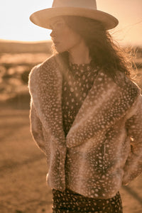 Deerly Beloved Faux Fur Deer-Print Shawl-Collar Jacket - ShopPromesa