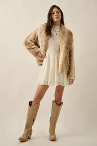 Deerly Beloved Faux Fur Deer-Print Shawl-Collar Jacket - ShopPromesa