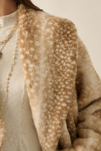 Deerly Beloved Faux Fur Deer-Print Shawl-Collar Jacket - ShopPromesa