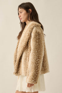 Deerly Beloved Faux Fur Deer-Print Shawl-Collar Jacket - ShopPromesa
