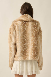 Deerly Beloved Faux Fur Deer-Print Shawl-Collar Jacket - ShopPromesa