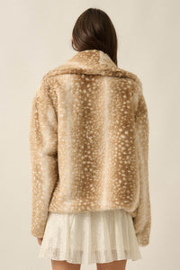 Deerly Beloved Faux Fur Deer-Print Shawl-Collar Jacket - ShopPromesa