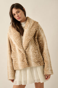 Deerly Beloved Faux Fur Deer-Print Shawl-Collar Jacket - ShopPromesa