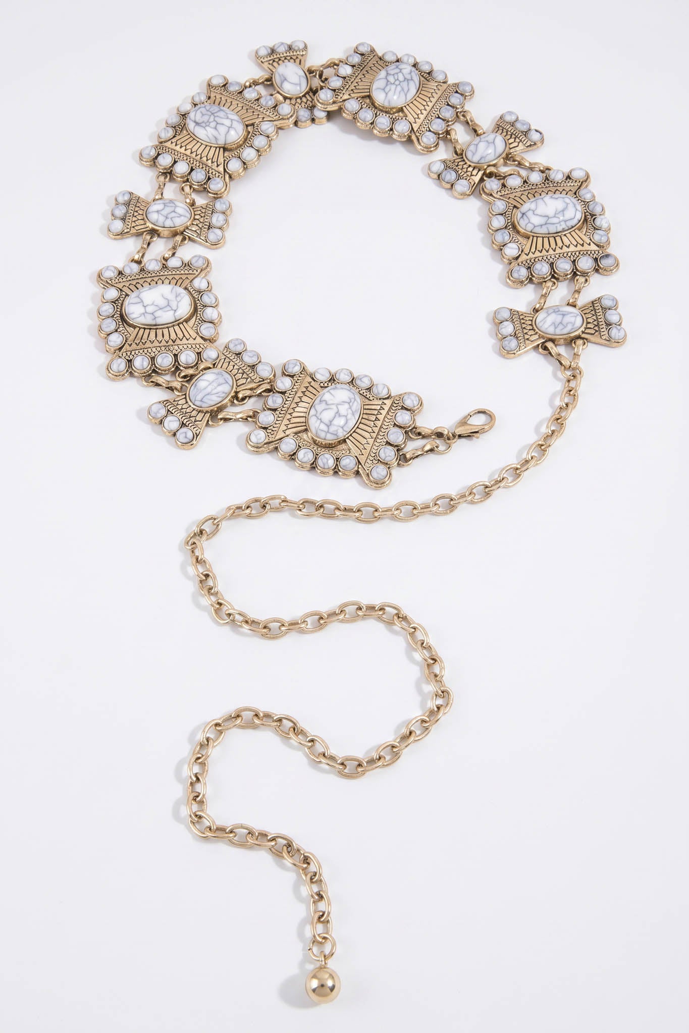 Hollyridge White Turquoise Concho Chain Belt - ShopPromesa