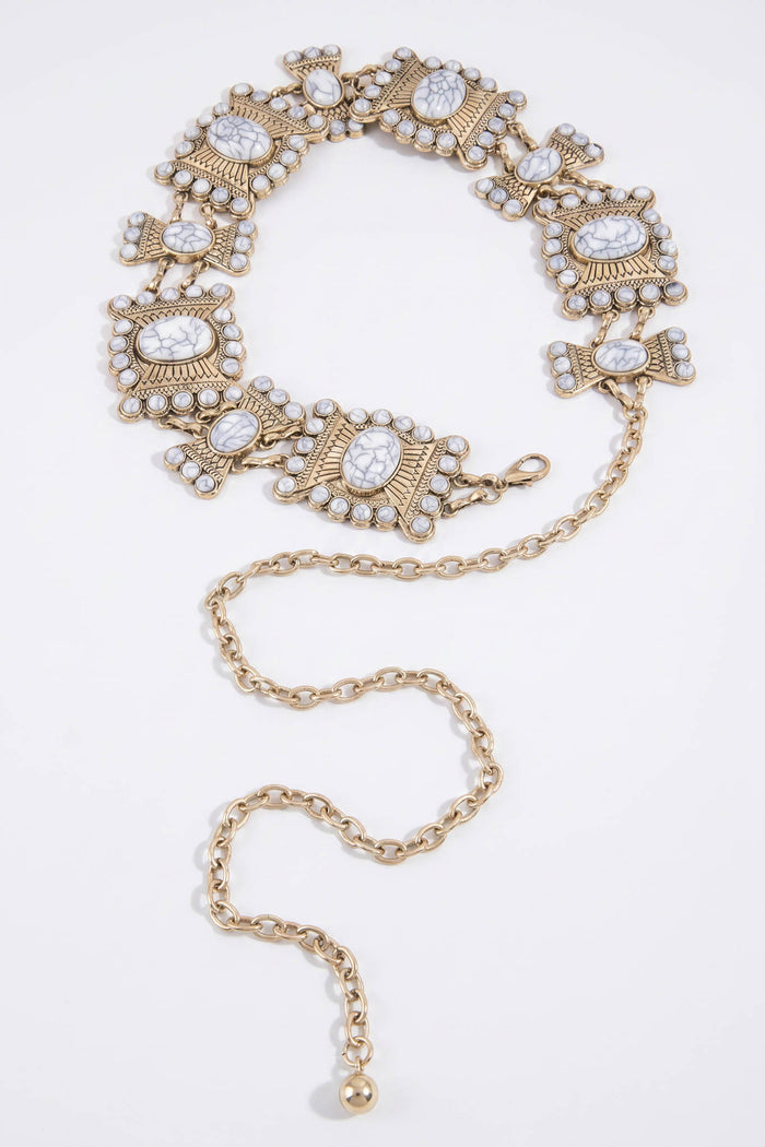 Hollyridge White Turquoise Concho Chain Belt - ShopPromesa