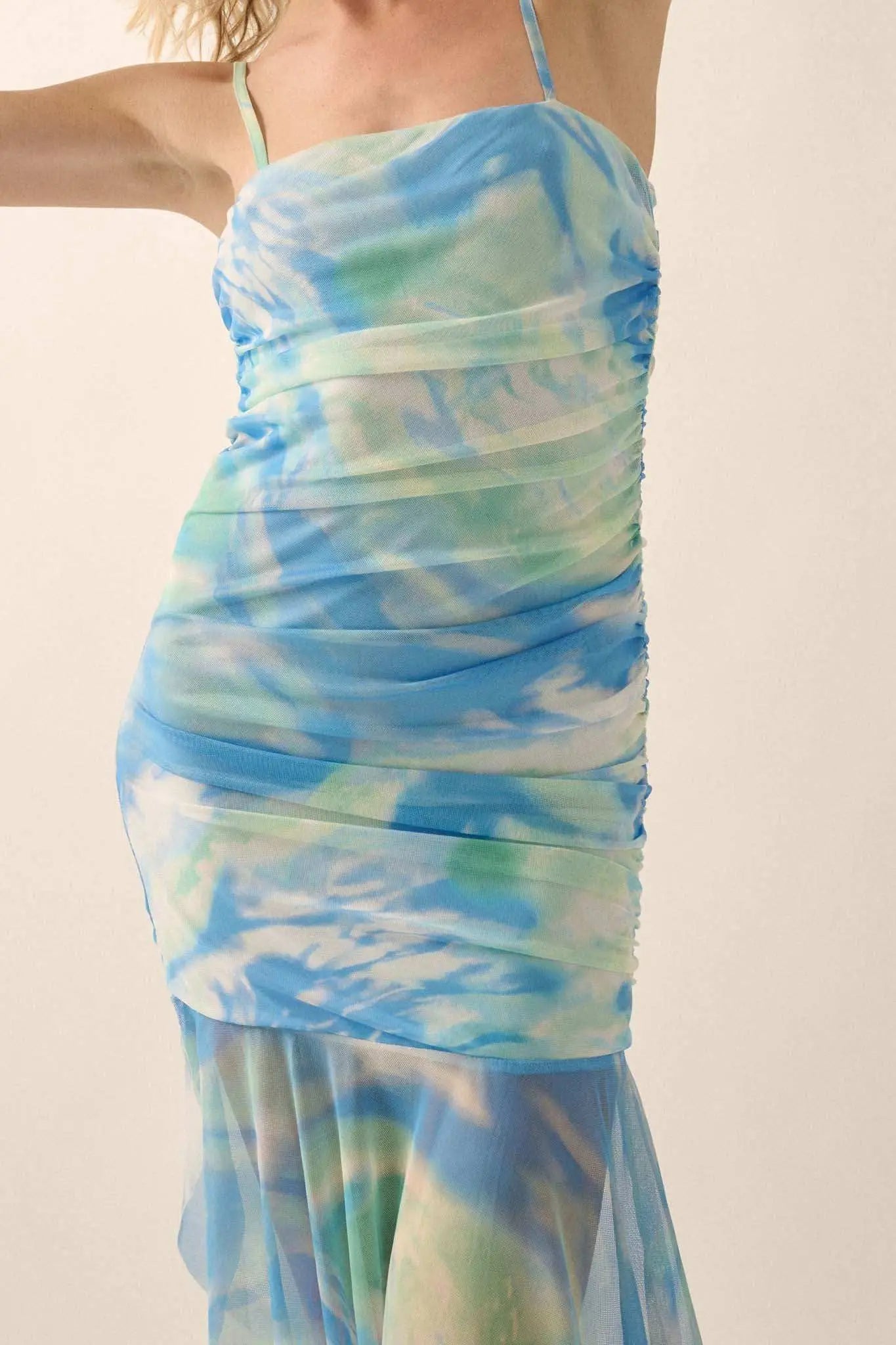 tie dye mesh midi dress Tie Dye Mesh Midi Dress-Coral Multi S