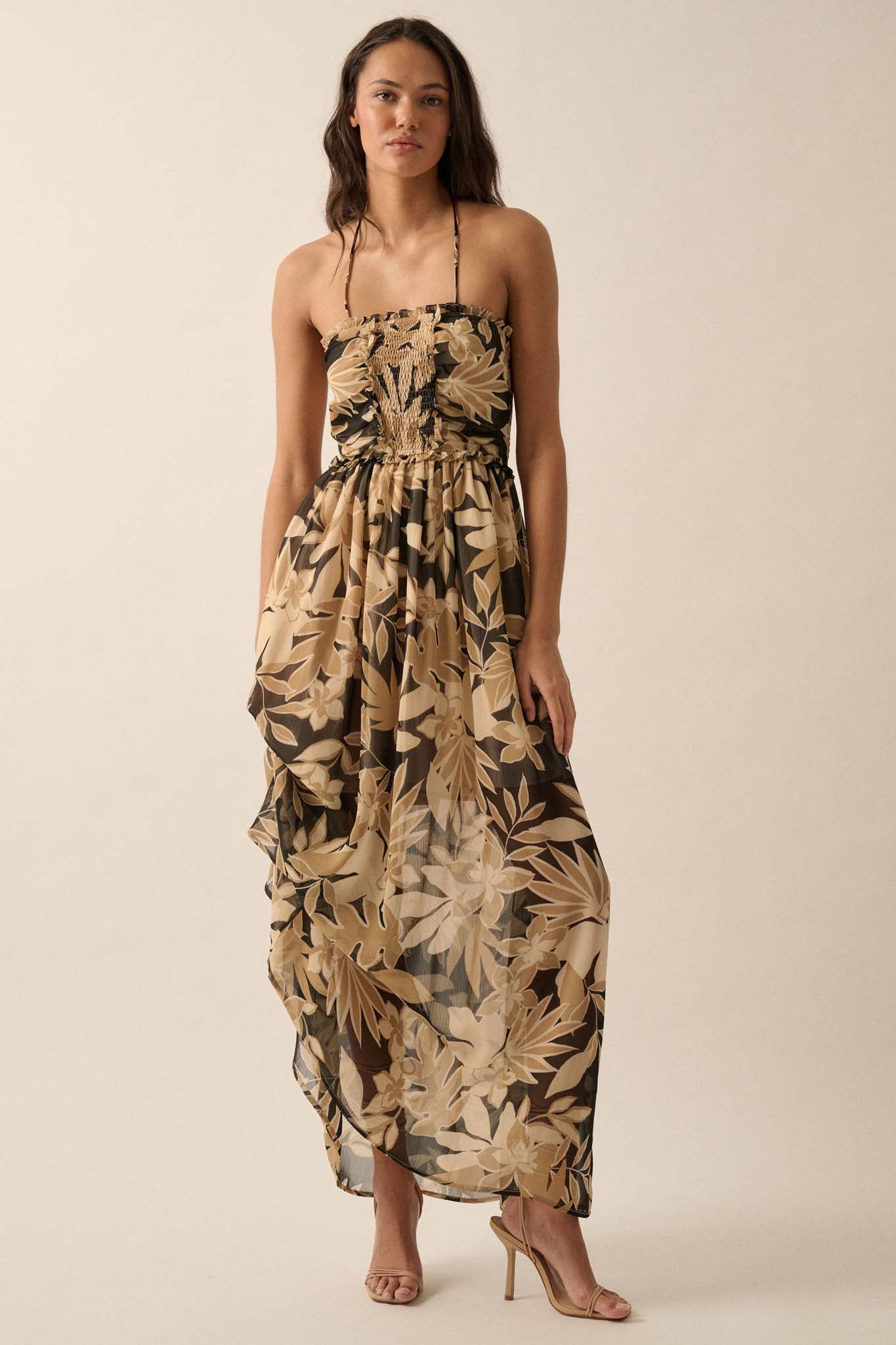 Exotic Beauty Floral Chiffon Halter Maxi Dress - ShopPromesa