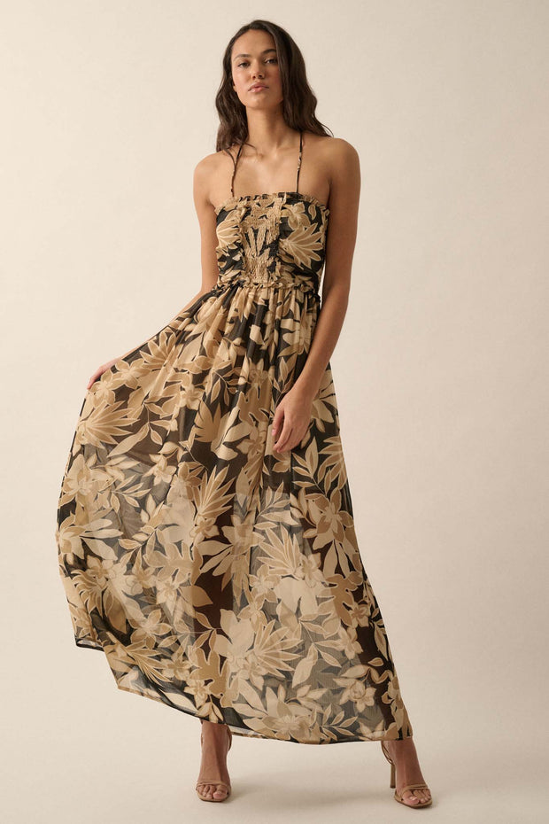 Exotic Beauty Floral Chiffon Halter Maxi Dress - ShopPromesa