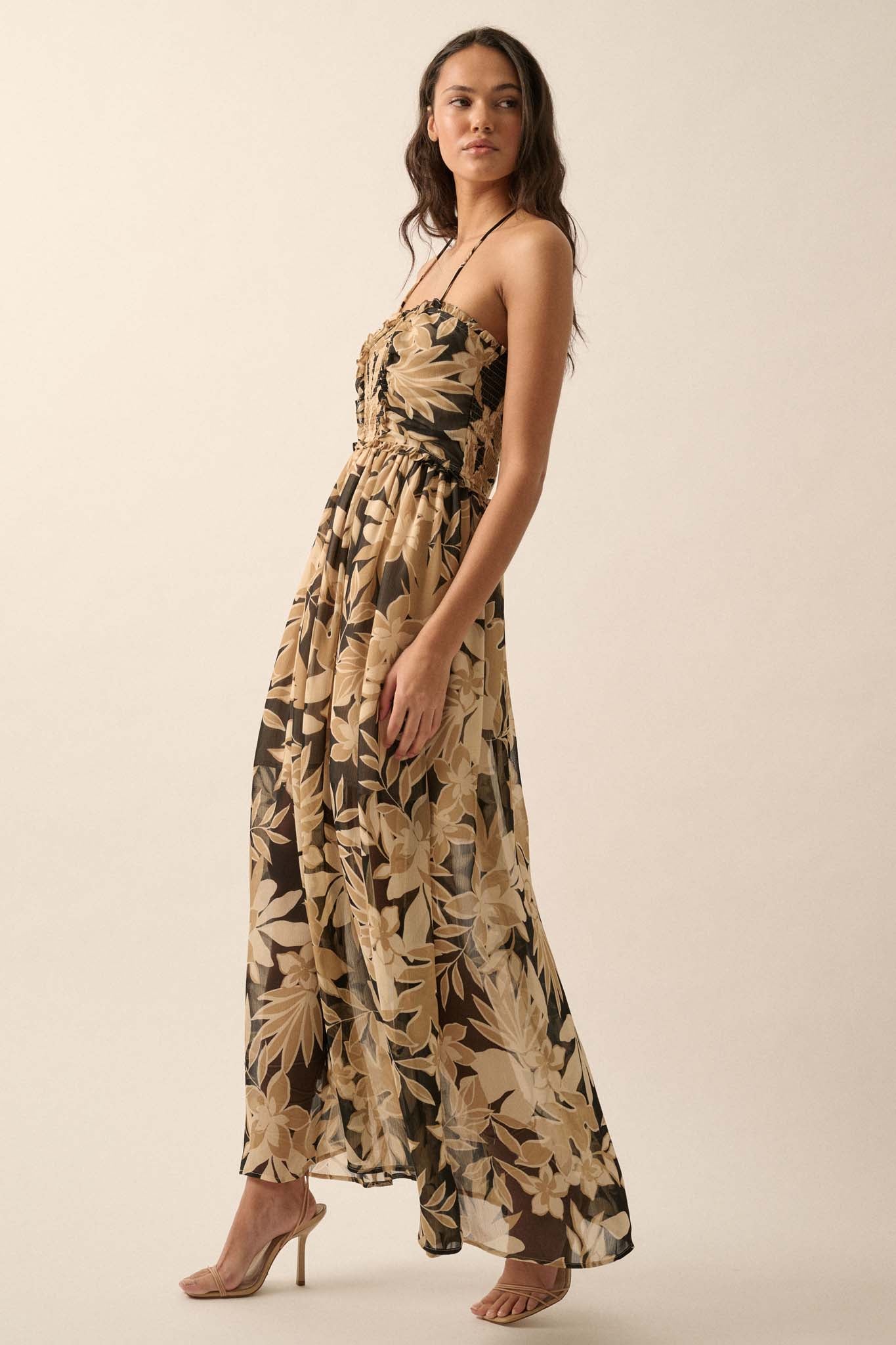 Exotic Beauty Floral Chiffon Halter Maxi Dress - ShopPromesa